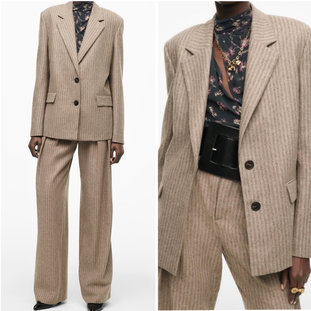 Zara Pinstripe Wool Blend Blazer & Pants Set Limited Edition Size Medium - Picture 1 of 8